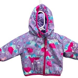 The North Face Baby Reversible Jacket 0-3M Purple Bear Forest Print Zip Hooded